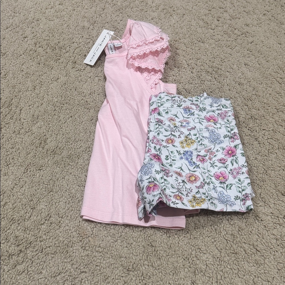 Janie and Jack Pink, Navy, White, Floral Dress Set - Picture 4 of 6